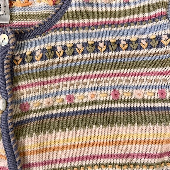 Vintage Talbots Spring Knitted Pastel Floral Cotton Cardigan Button Up Sz PS - Picture 8 of 12